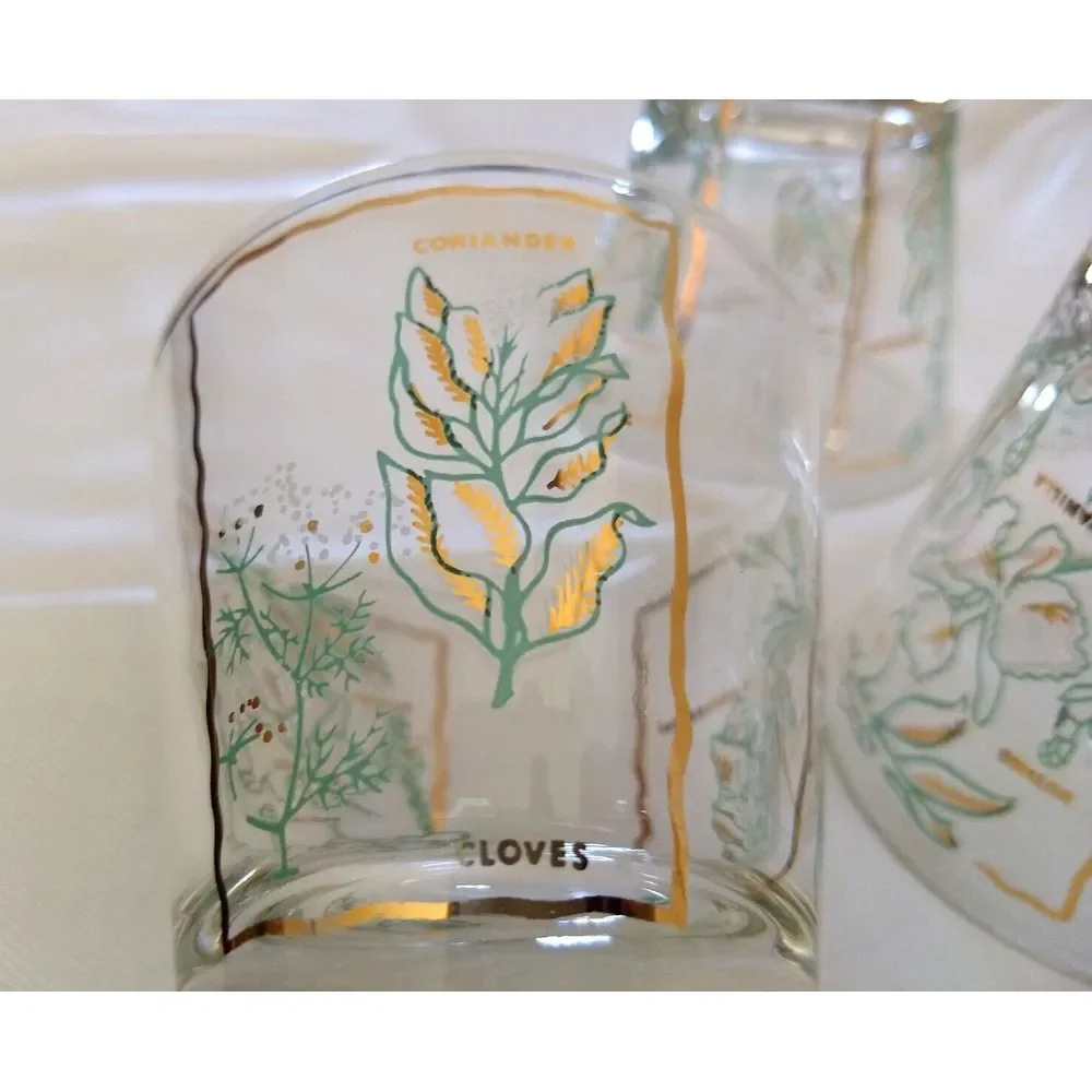 MCM Rocks Lowball Glasses‎ Spices Green & Gold Vintage Barware Set of 3
